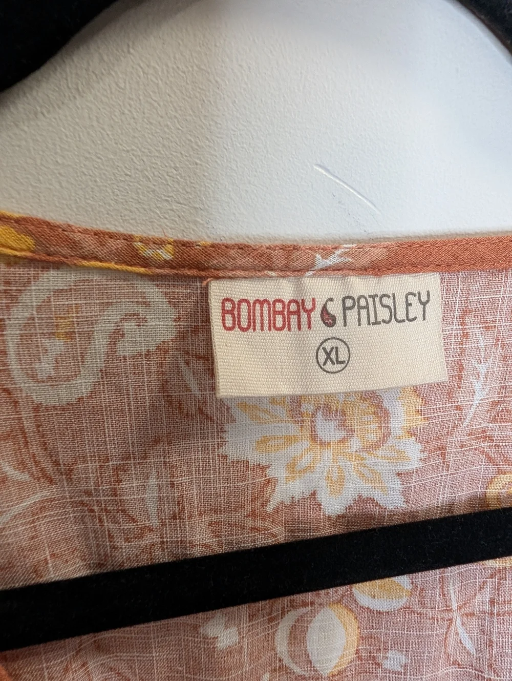 Bombay & Paisley Boho Floral Peplum Top XL Rust Tie Front Blouse - Picture 3 of 5